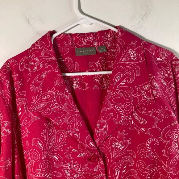 Womens Kim Rogers Linen Floral Jacket Pink White 3X Linen Button Front 3/4 Sleev - Picture 4 of 10